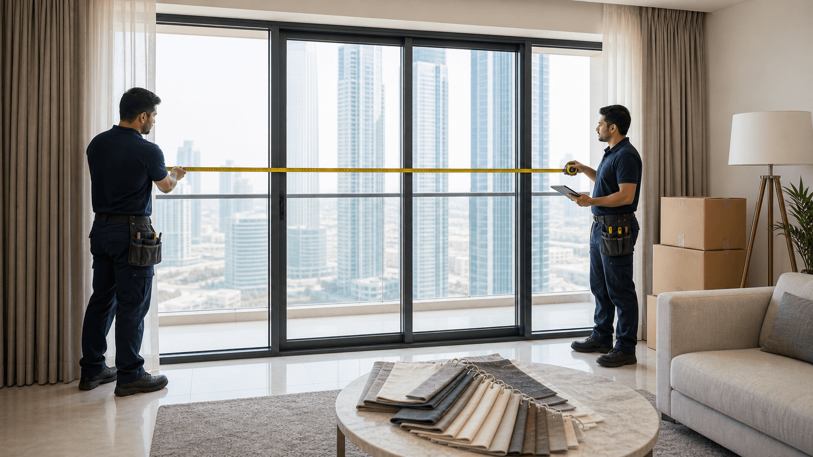 Curtains Dubai Cost Guide 2026 - Curtains in Dubai can cost AED 50-9,000+ as of June 2026. Compare ready-made, Dragon Mart, custom, reuse, tracks and installation.