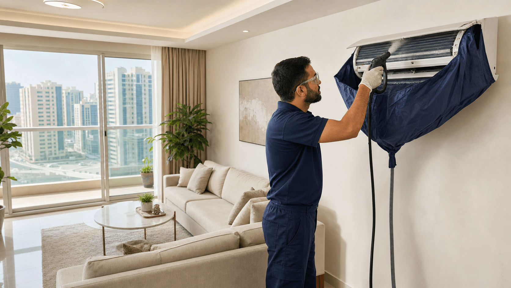 AC Cleaning Sharjah: 2026 Cost Guide & Summer Checklist - Sharjah AC service often starts around AED 100-150 per unit, with deep cleaning around AED 150-220 and full service from AED 300+.