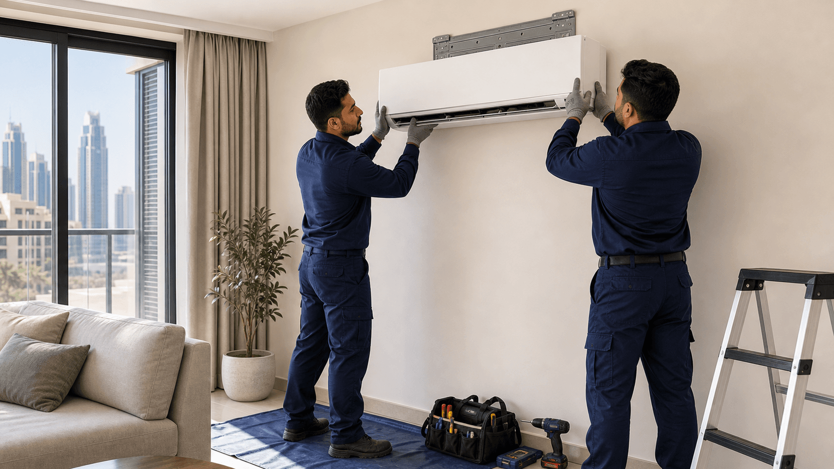 AC Installation Dubai Cost Guide 2026 - Dubai AC installation can start around AED 150 per hour, but unit type, brackets, drain route and electrical work change the quote.