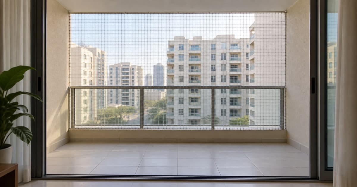 Balcony Safety Net Dubai: Costs, Scope & Quote Checks - Compare Dubai balcony-net prices by opening, sqm and sqft. Separate bird netting from child-safety systems, check approvals, VAT and installation scope.