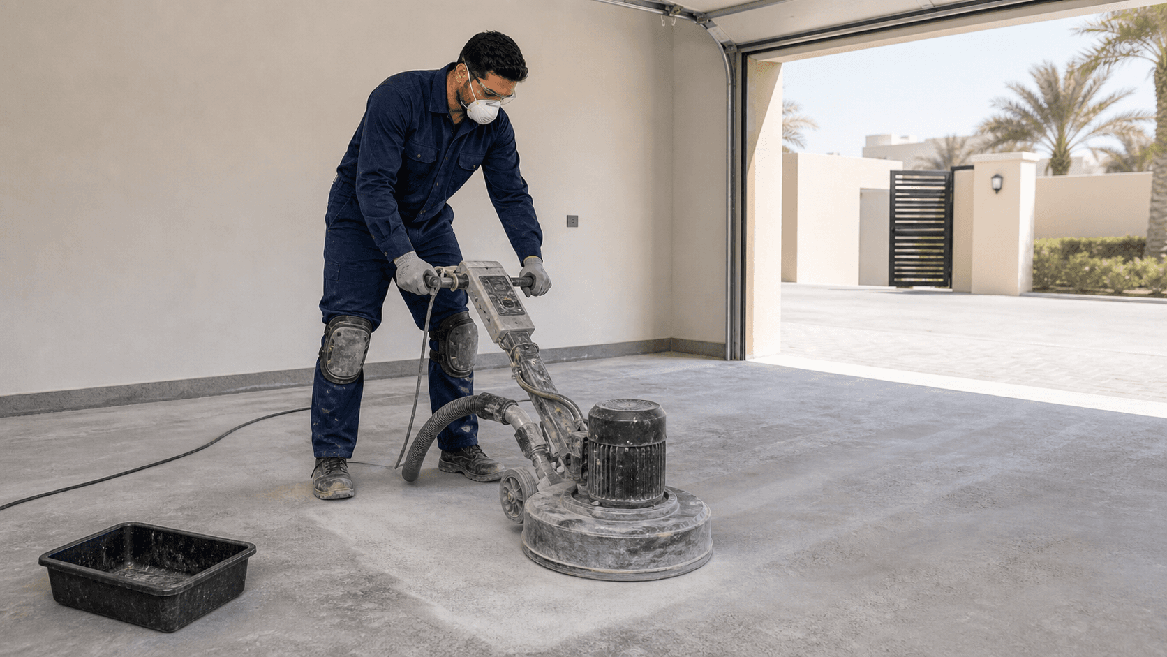 Epoxy Flooring Dubai Cost Guide 2026 - Dubai epoxy flooring prices vary by garage or utility area size, surface grinding, primer, coating system, flakes, topcoat and curing time.