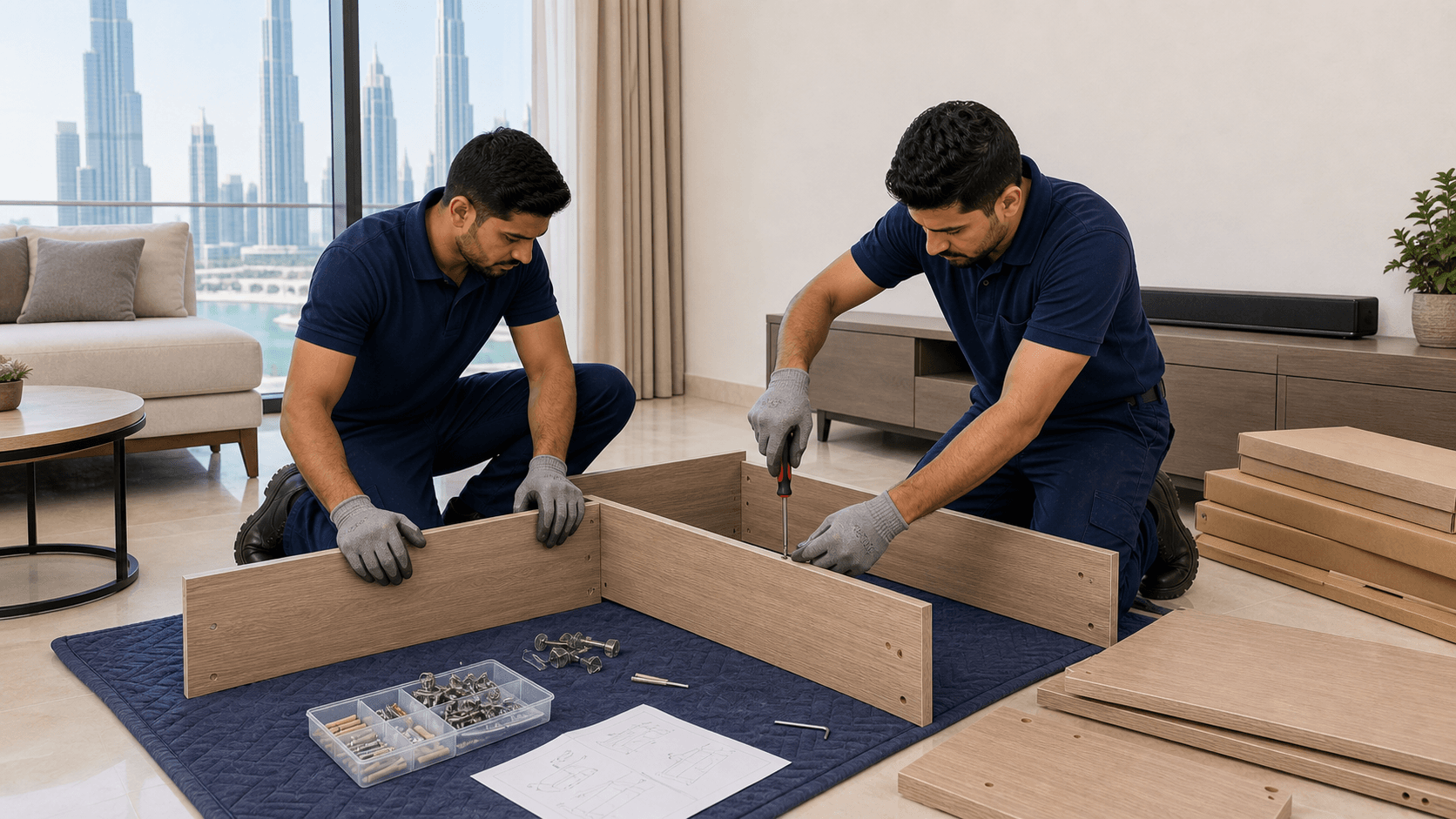 Furniture Assembly Dubai Cost Guide 2026 - Dubai furniture assembly often starts around AED 100-250 for simple items, while wardrobes, beds and wall fixing can cost more.