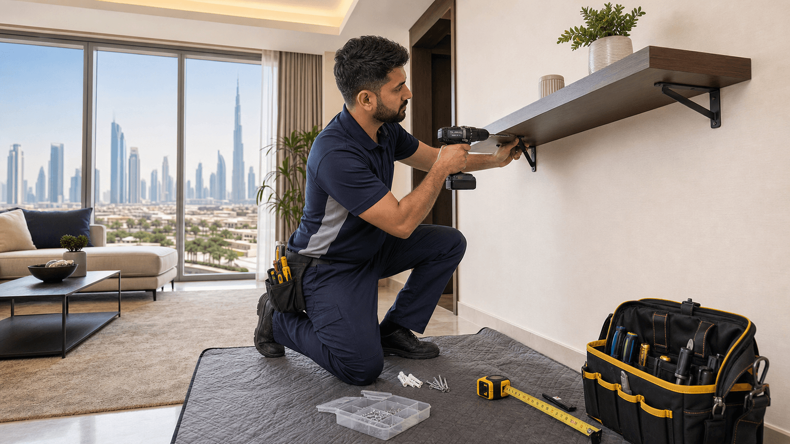 Handyman Services Dubai: Costs & Hourly Rates - Handyman services in Dubai cost AED 79-800+. See 2026 hourly rates, TV mounting, furniture assembly, curtain rods, drilling and repairs before booking.