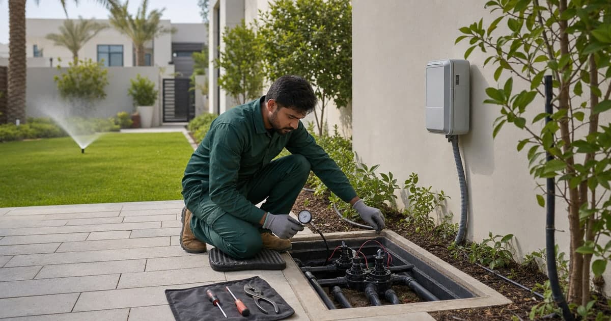 Irrigation System Dubai: 2026 Cost Guide - Dubai villa irrigation can cost AED 1,500–35,000+. Compare drip, sprinkler and smart systems by sqm, zones, pressure, trenching and repair scope.