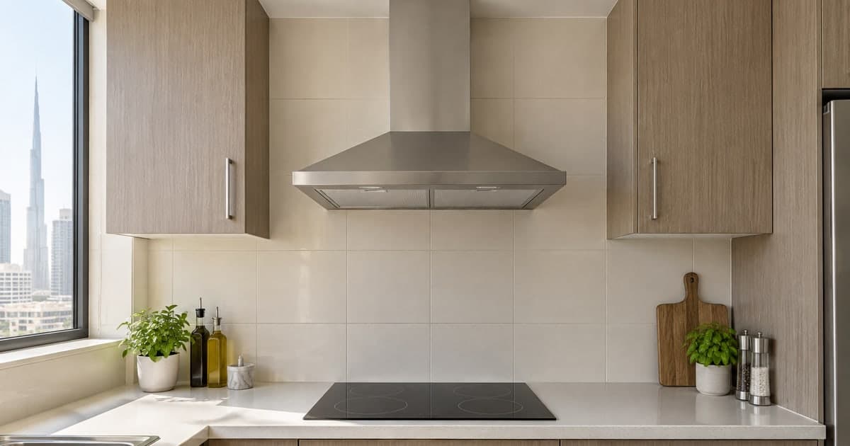 Domestic chimney cooker hood above an electric hob