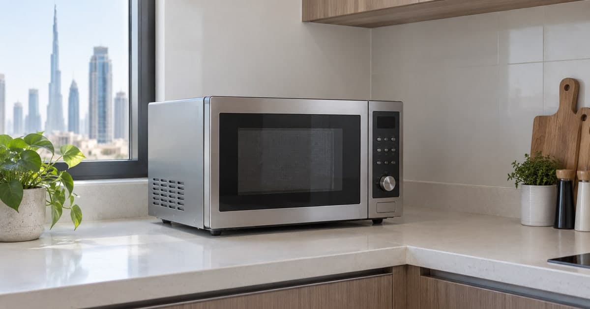 Closed countertop microwave with clear surrounding worktop