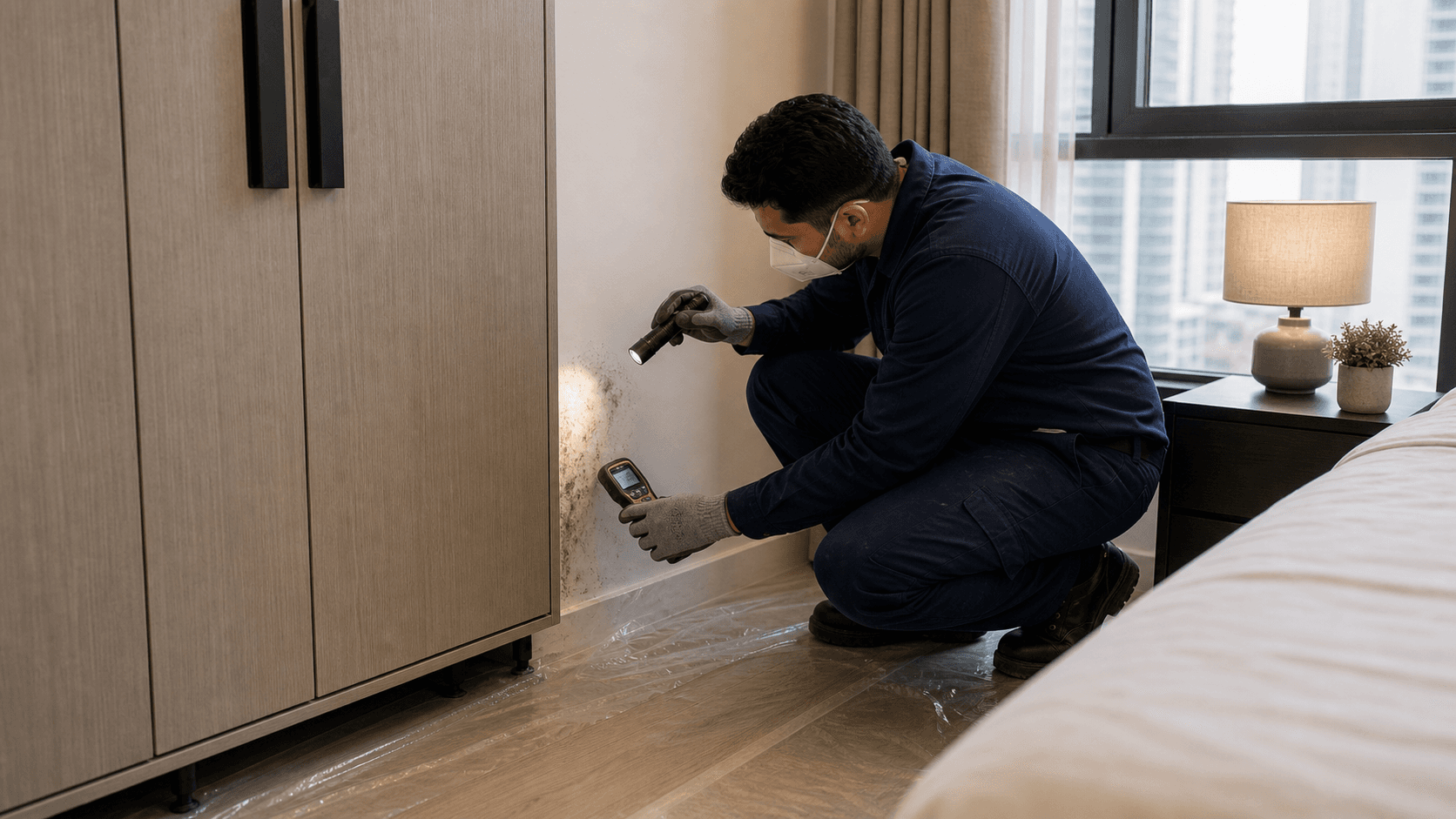 Mold Remediation Dubai Cost Guide 2026 - Dubai mold inspection and remediation costs depend on AC condensation, bathroom leaks, wardrobes, moisture testing, treatment and repairs.