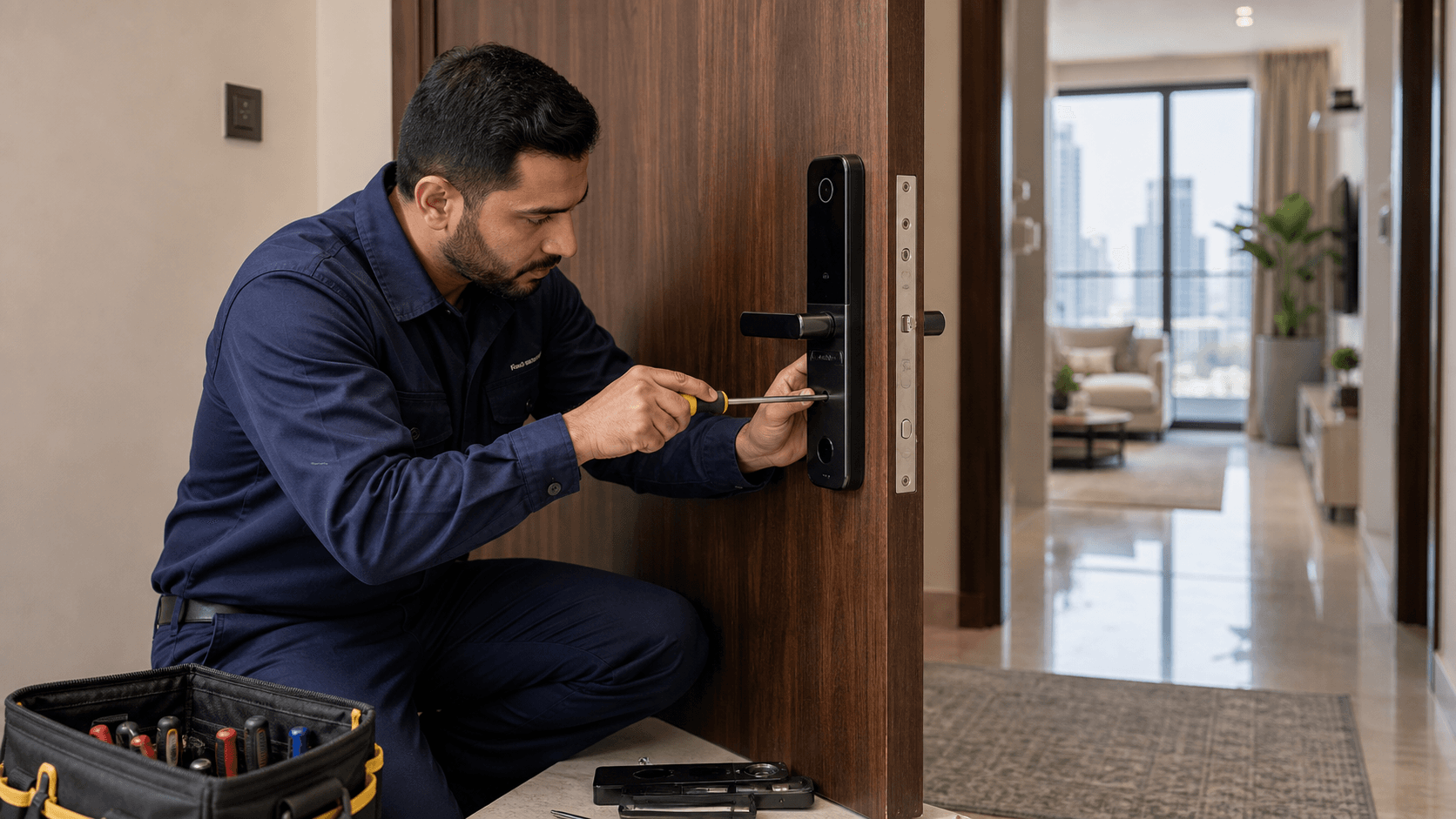 Smart Lock Installation Dubai Cost Guide 2026 - Dubai smart lock installation can be AED 250-600+ for labour-only fitting, or AED 700-2,000+ when the lock is supplied.