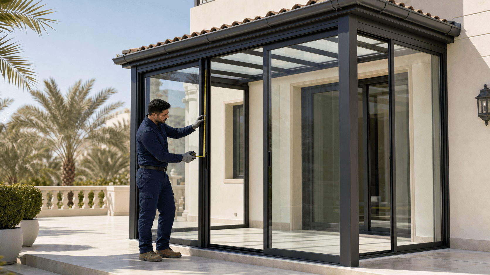 Terrace Enclosure Dubai Cost Guide 2026 - Dubai terrace enclosure and glass room projects can range from AED 8k-150k+ depending on glass, roof, sliding doors and NOC scope.