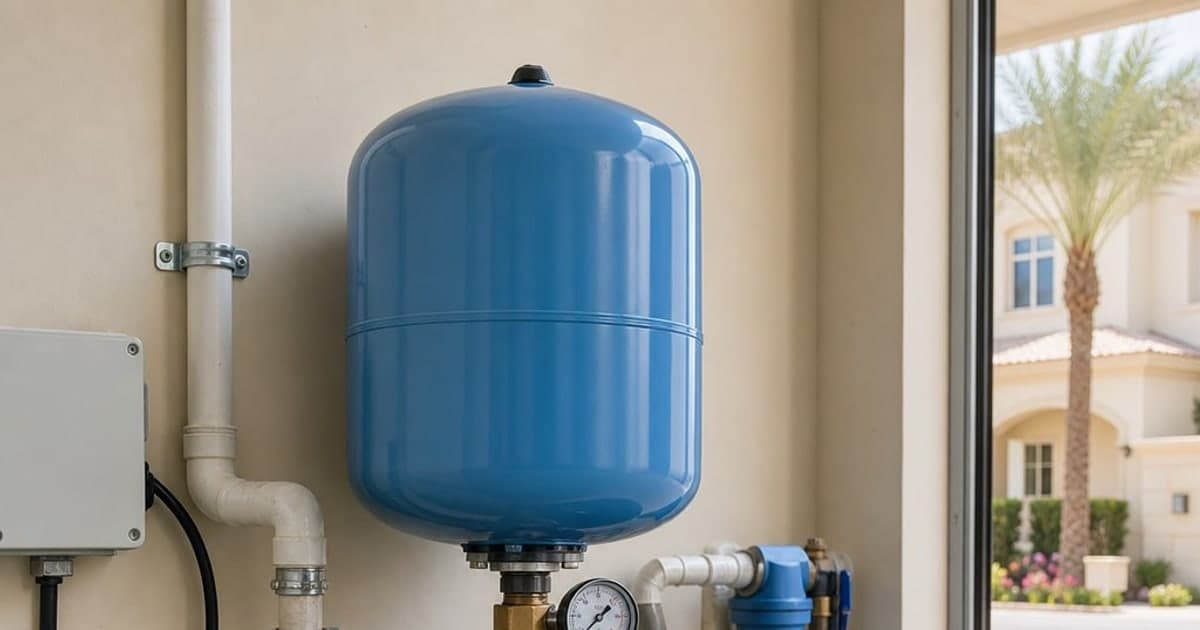 Pressure vessel and visible plumbing in a villa service room