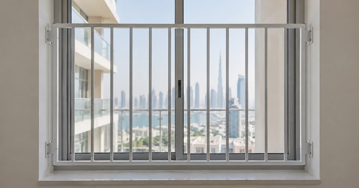Vertical-bar guard in an apartment window reveal