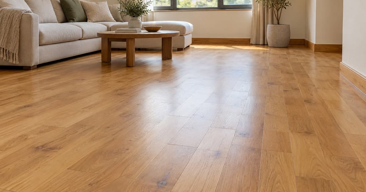 A matte timber floor with natural grain in a daylight-filled living room.
