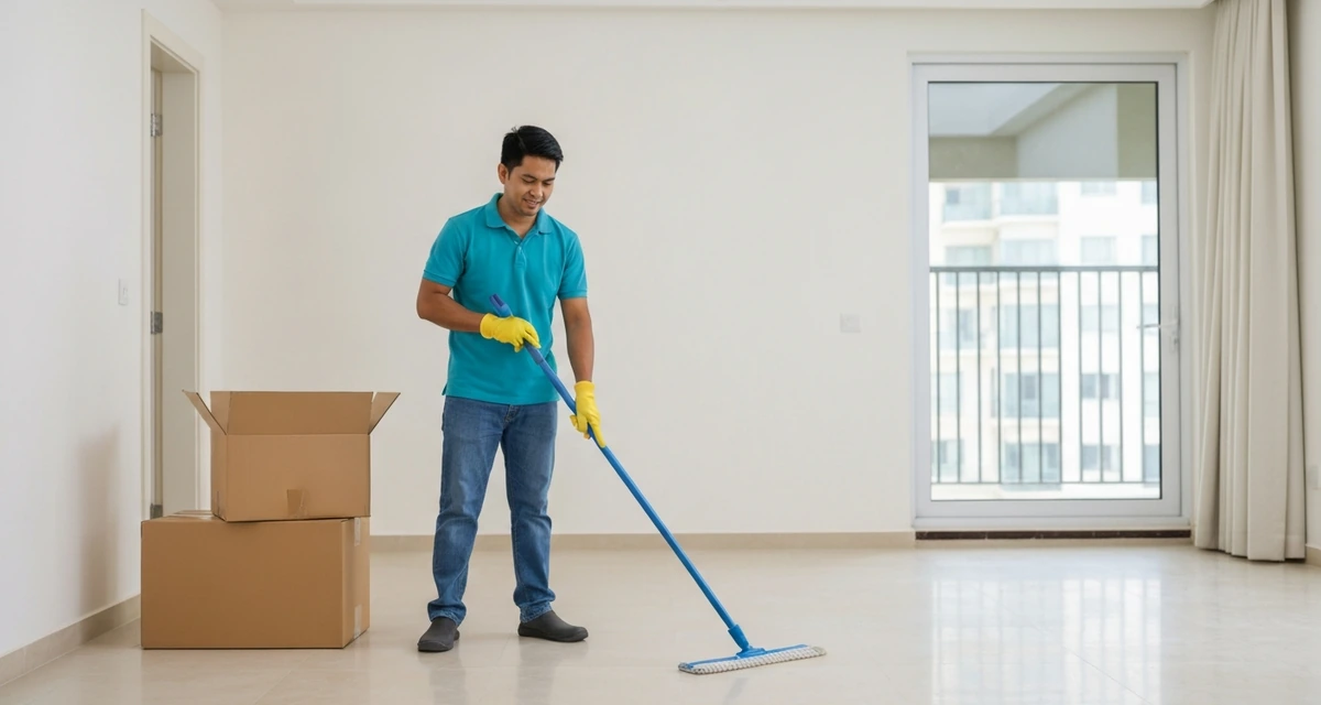 Professional preparing an empty Dubai apartment for move-in cleaning
